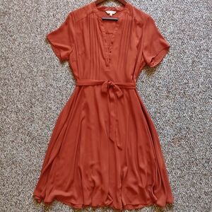 Nanette Lepore Rust-Orange Midi Dress with Self Tie Belt